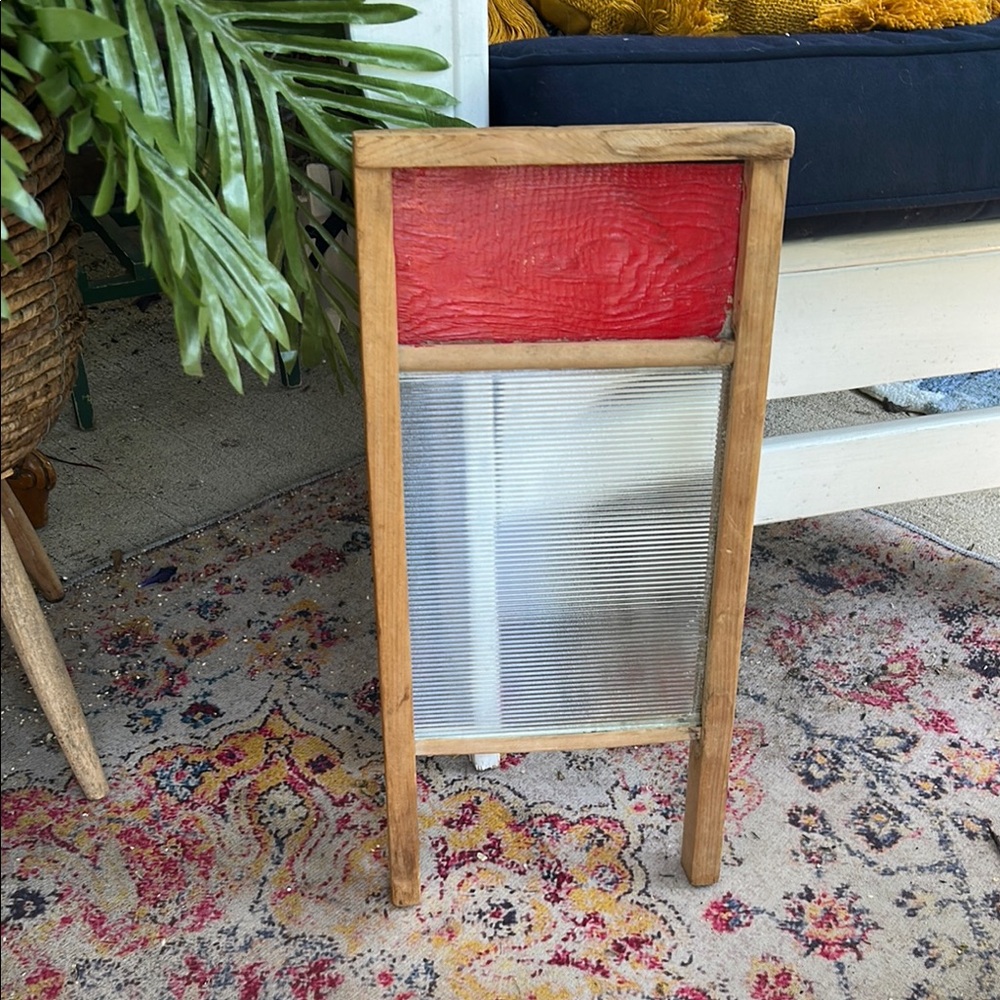 Antique Primitive Wood & Glass Washboard